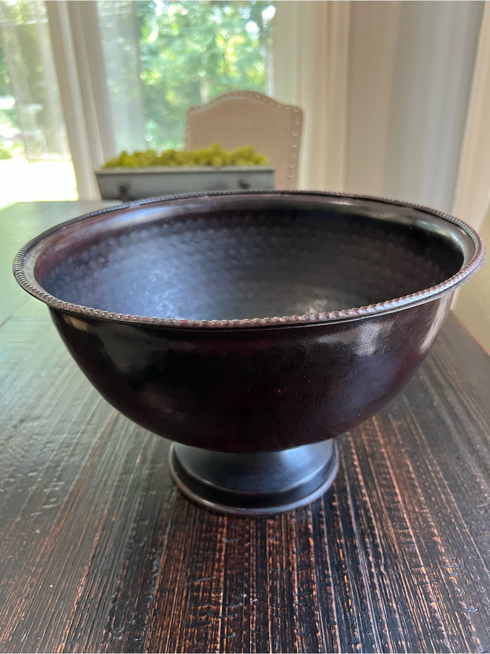 Nate Berkus Hammered Metal Pedestal Bowl Decorative Centerpiece Large